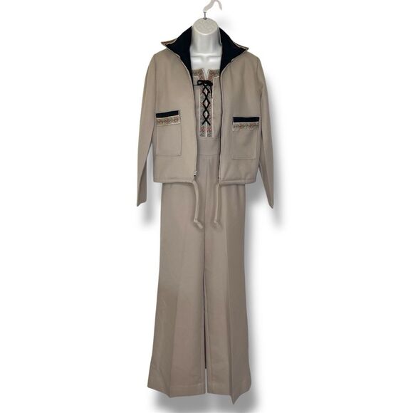 Vintage 70s Jerell of Texas Tan Sleeveless Jumpsuit Jacket Floral Braid Women 5 - Picture 7 of 16